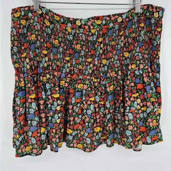 PERSEVERANCE London Poppy Floral Mini Skirt Smocked Tiered Ruffle Linen Sz 16 - Picture 7 of 11